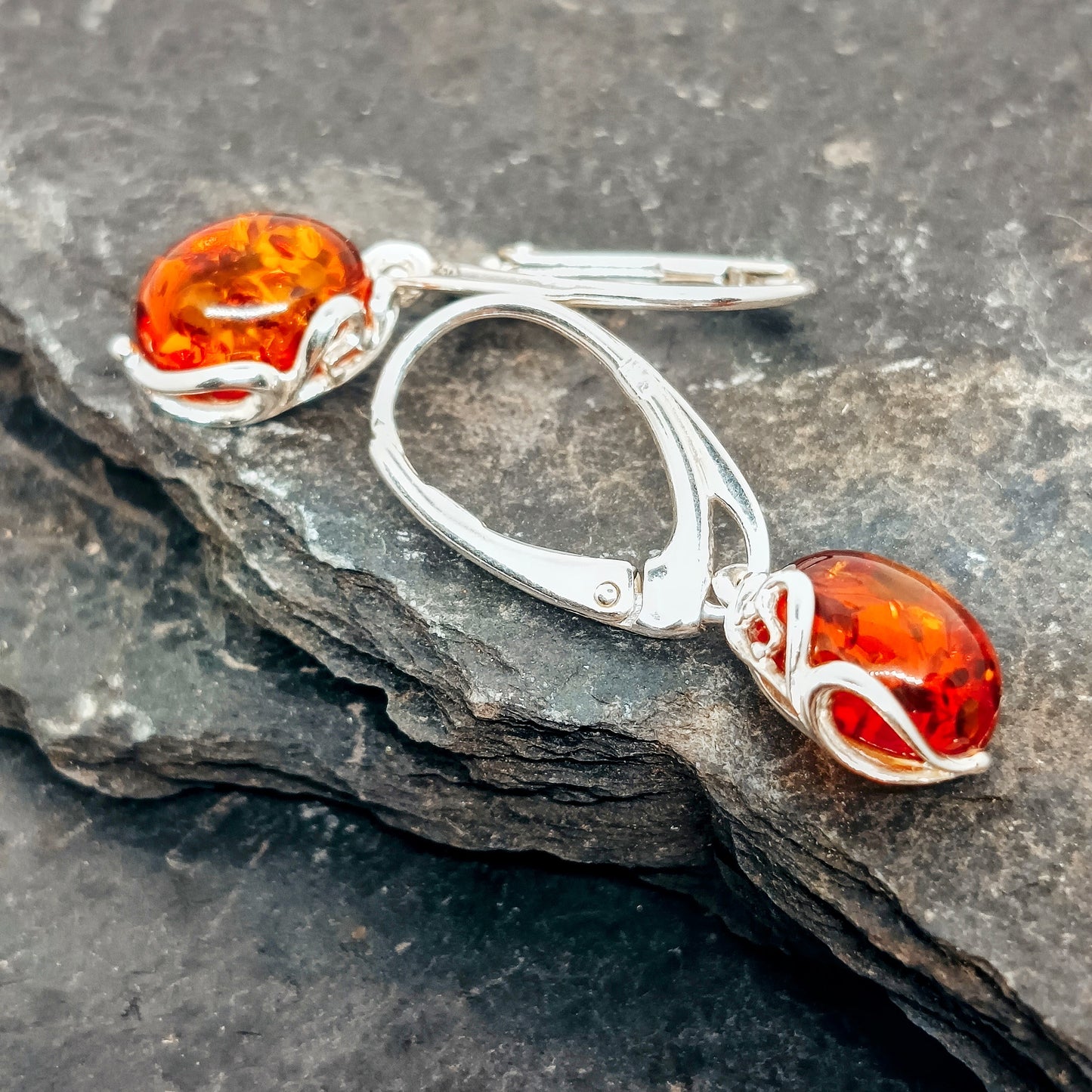 Amber earrings Julia, 925 silver