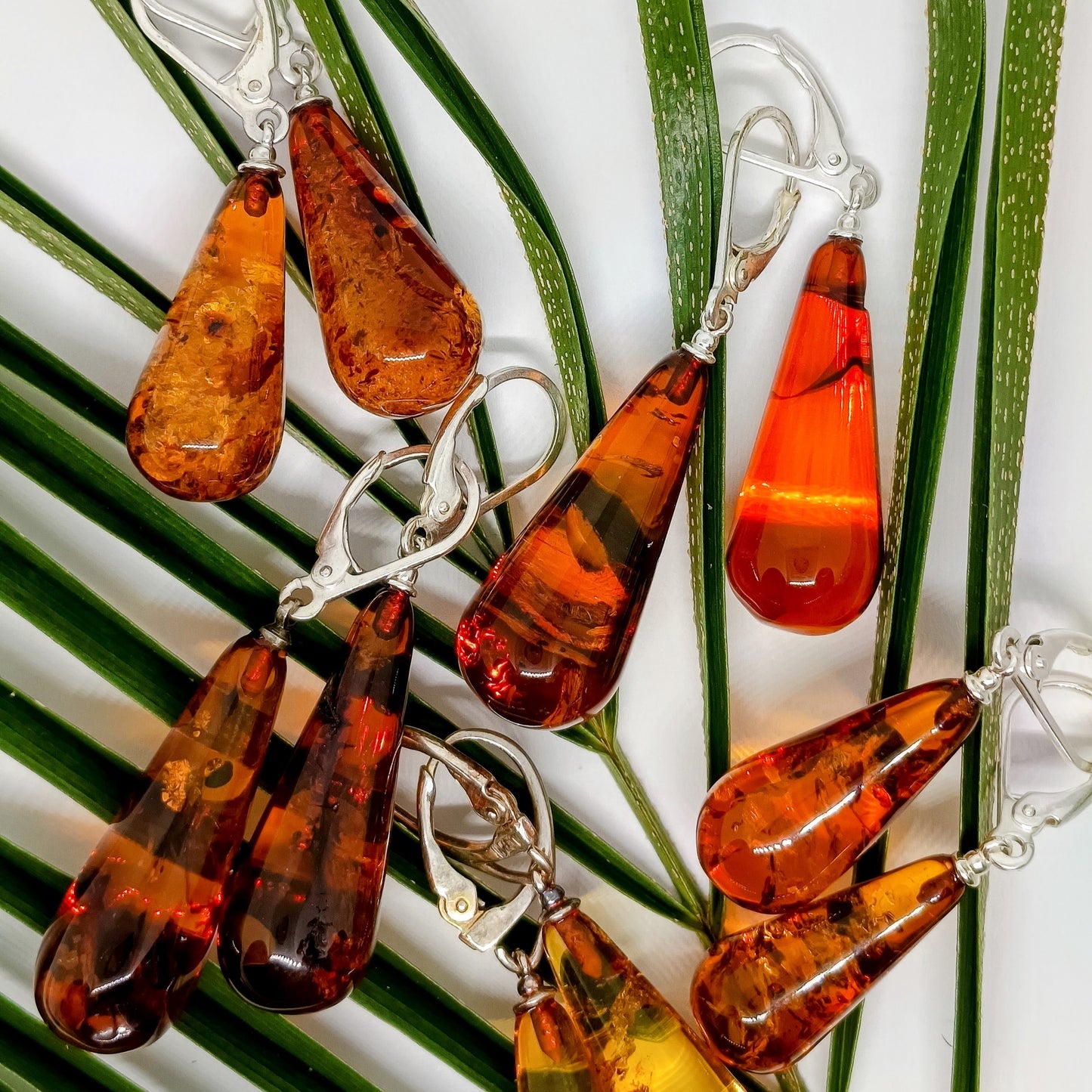 Amber earrings 925 silver, crystal teardrop
