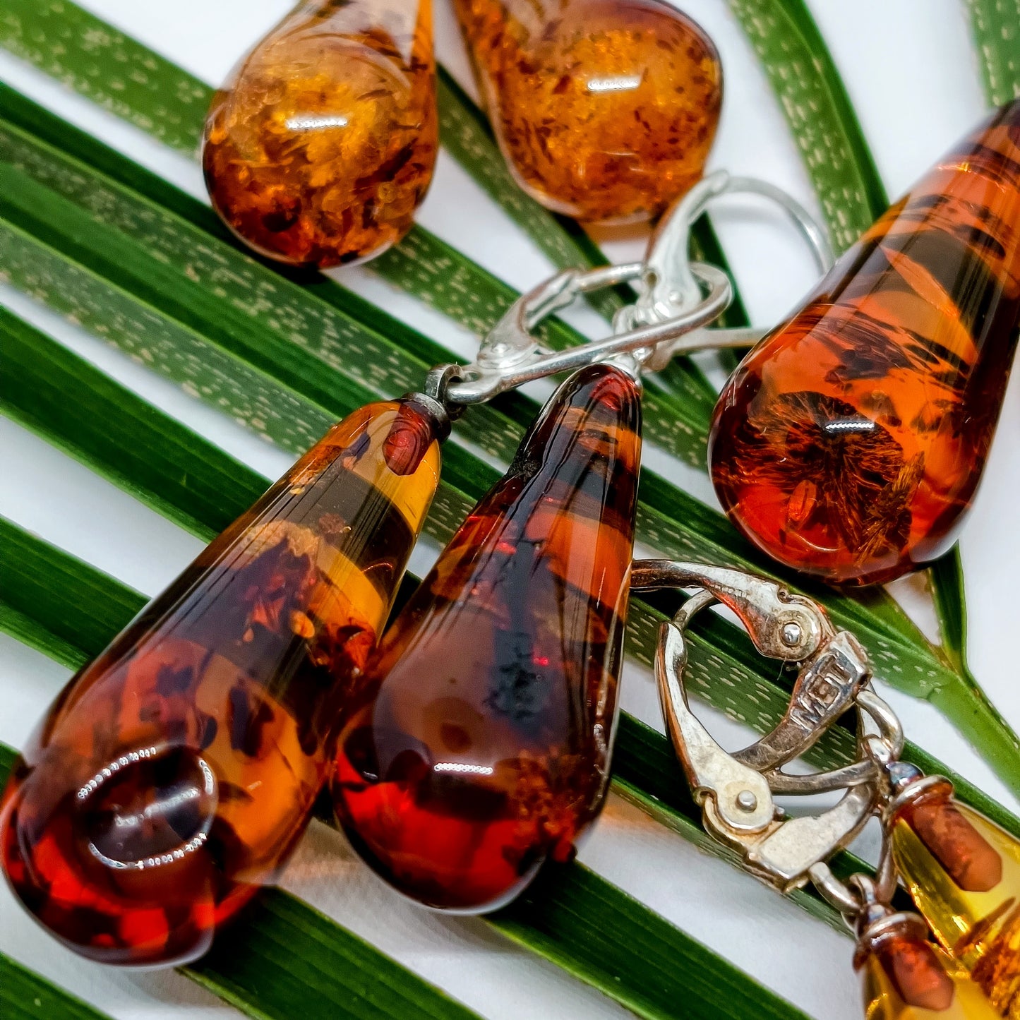 Amber earrings 925 silver, crystal teardrop