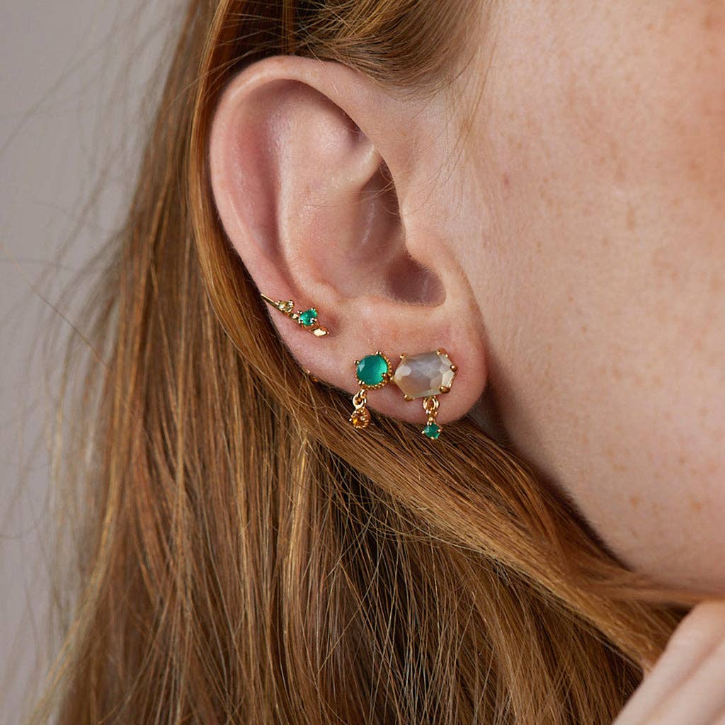 Gold-plated green onyx and citrine earrings
