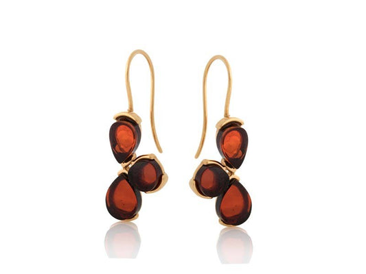 Amber earrings trio, 925 silver gold-plated