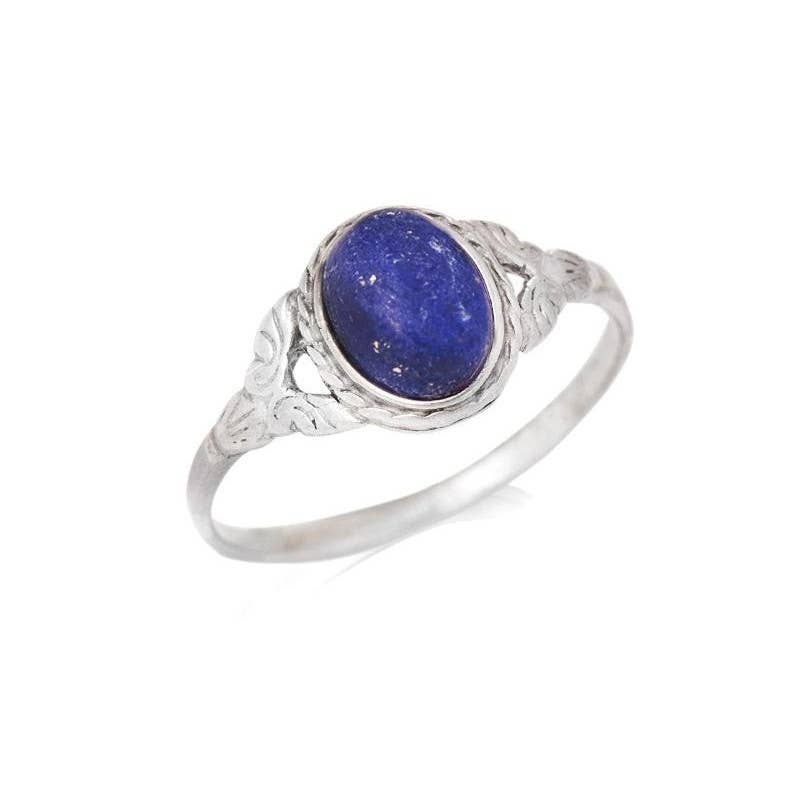 Ovaler Ring mit natürlichem blauem Lapislazuli, 925er antikes Silber