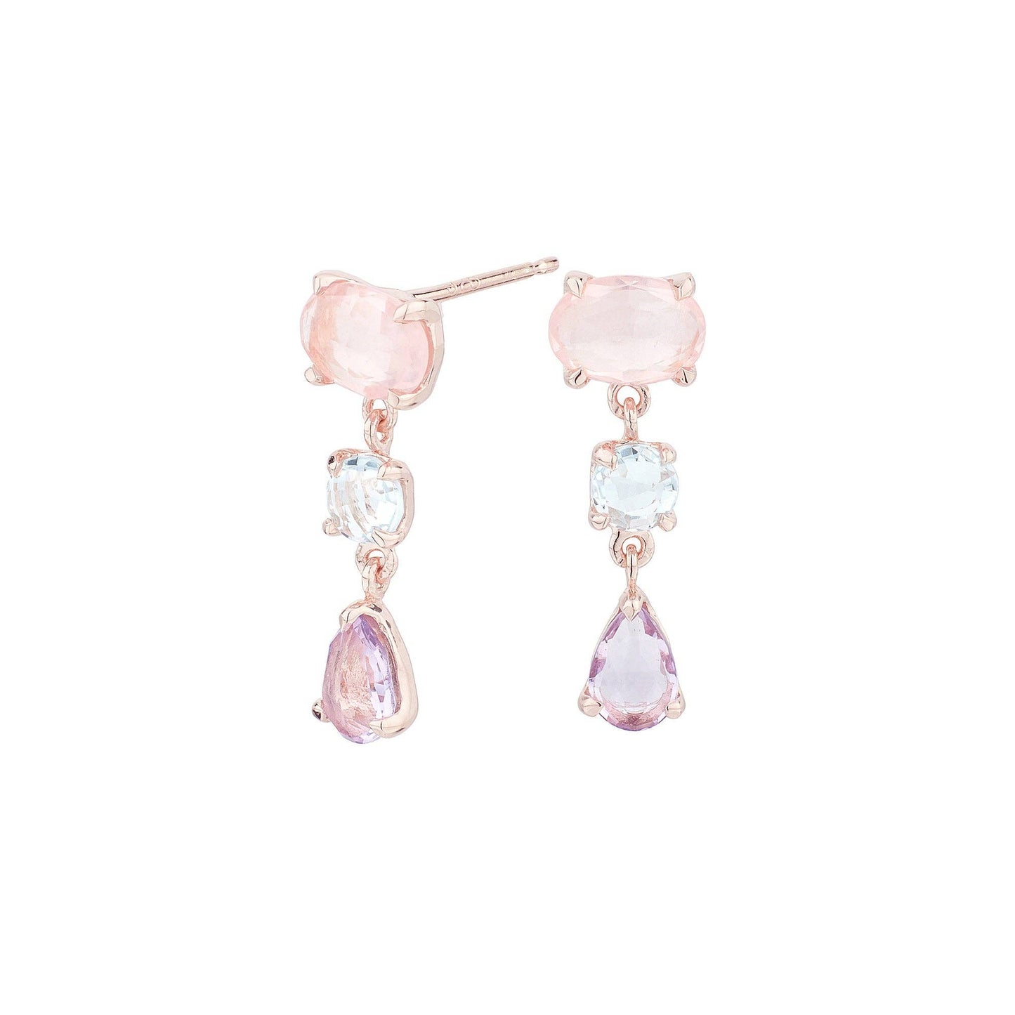 Earrings Sara, with rose quartz, blue topaz and amethyst