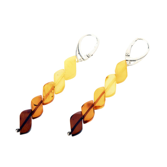 Multicolored Baltic amber earrings, 925 sterling silver