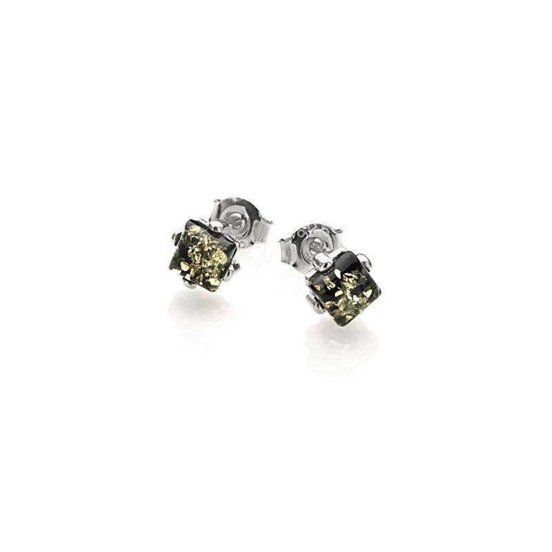 Stud earrings 925 silver with green amber