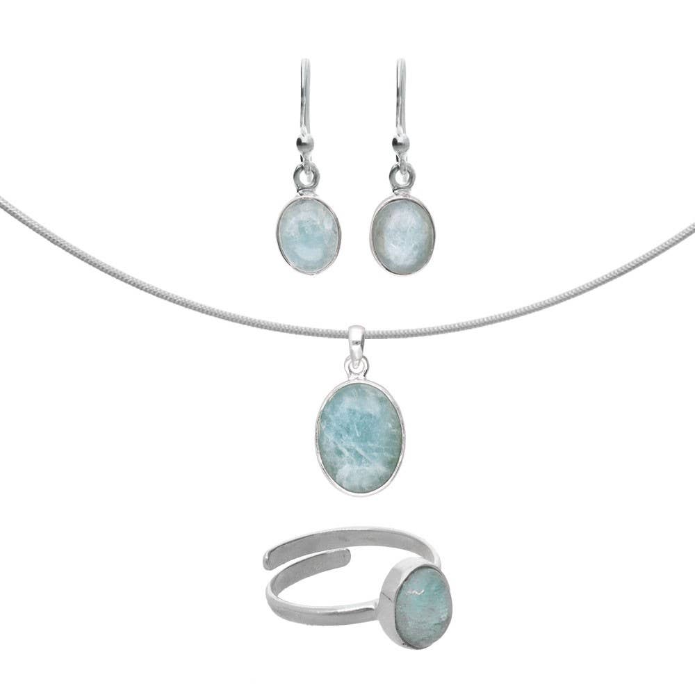 Oval Aquamarin-Set in 925er Sterlingsilber