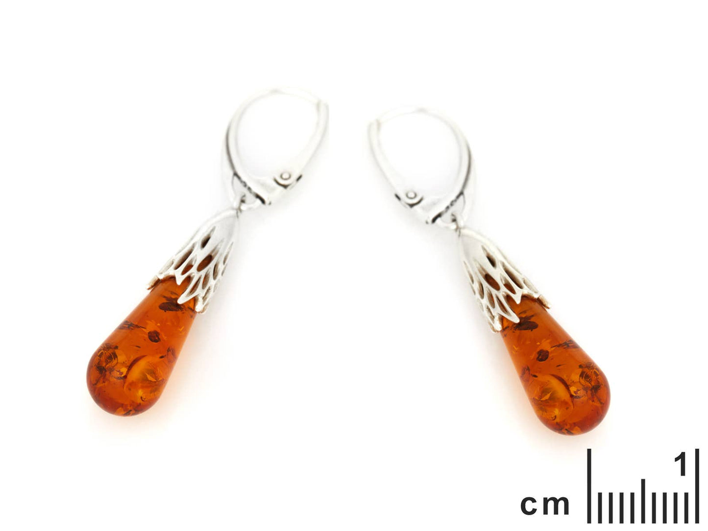 Earrings with natural cognac amber, sterling silver
