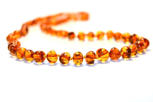 polished amber bead necklace, cognac