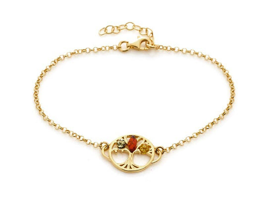 925 silver bracelet, gold-plated with multicolored amber