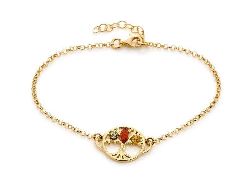 925 silver bracelet, gold-plated with multicolored amber