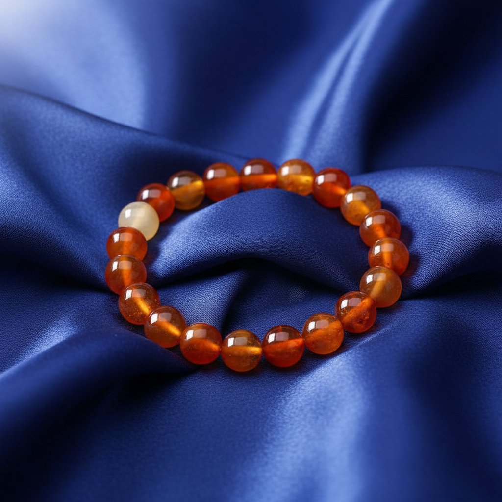 Bernstein-Armband auf blauem Satin