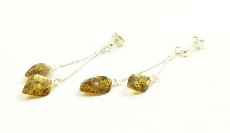 Green amber earrings with 925 sterling silver