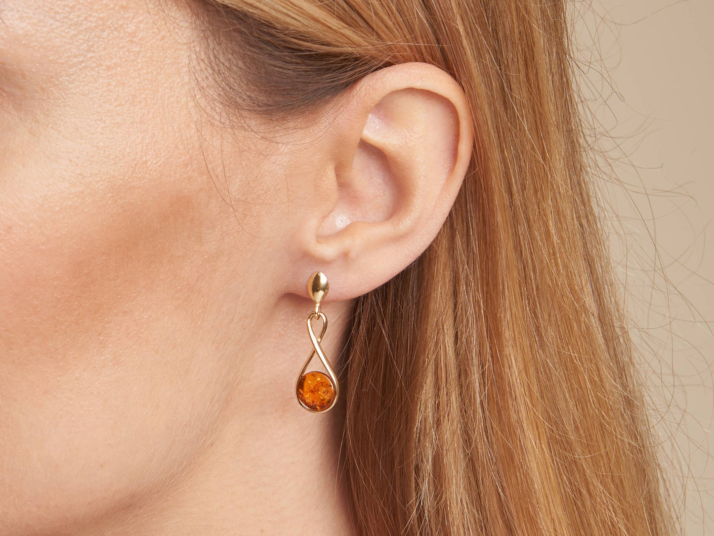 Amber earrings made of 925 silver, gold-plated