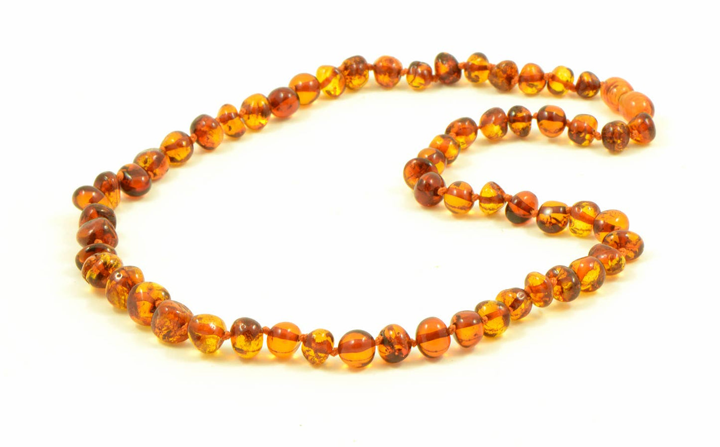 polished amber bead necklace, cognac