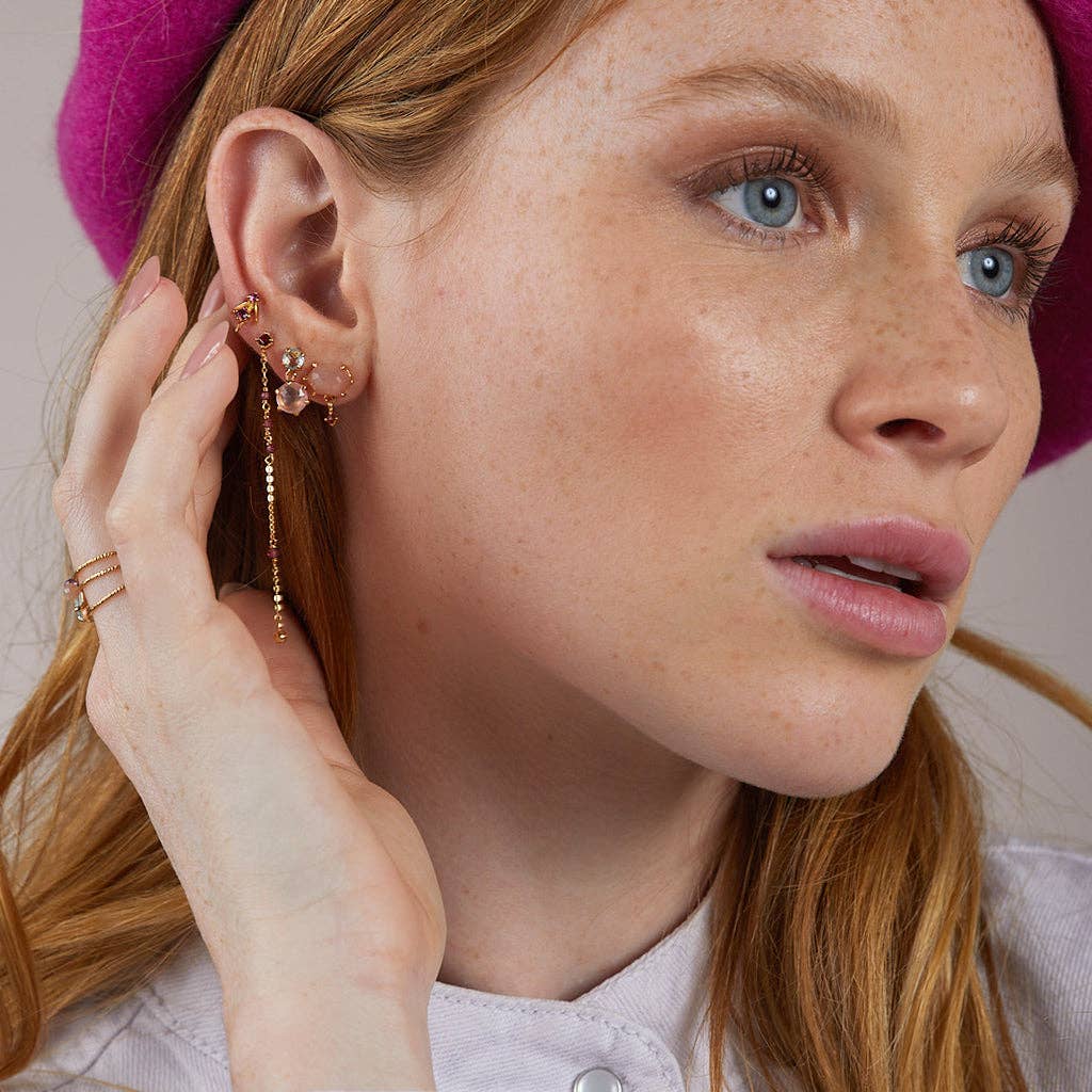 Gold-plated silver earrings with rose quartz and blue topaz