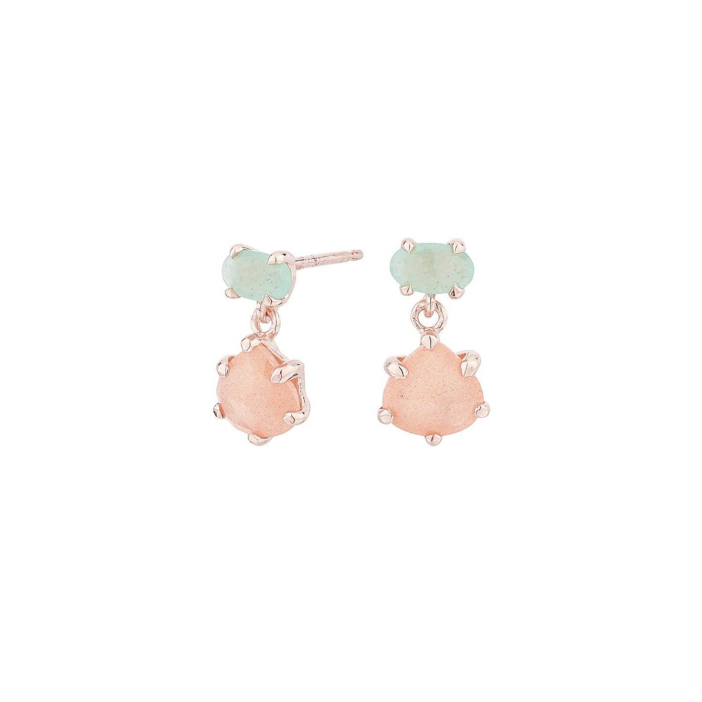 Earrings with aventurine and moonstone, rose gold-plated silver