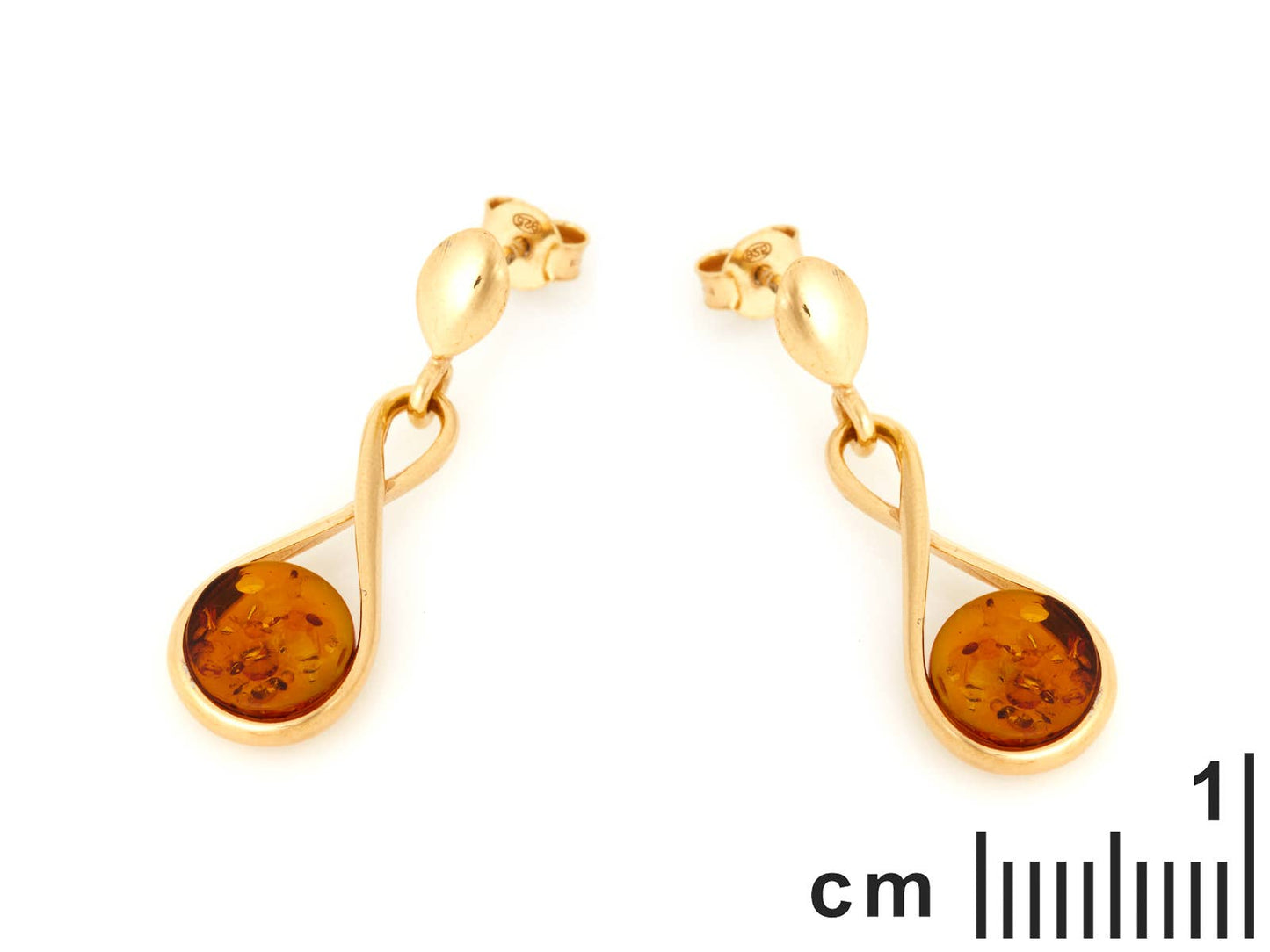 Amber earrings made of 925 silver, gold-plated