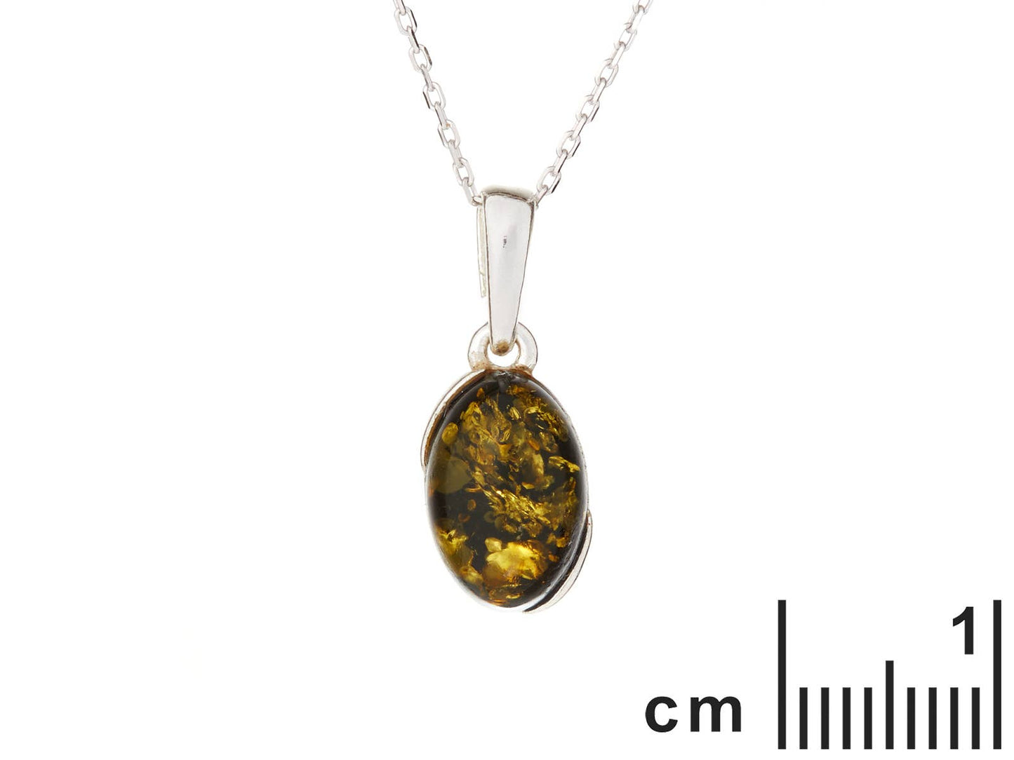 Oval green amber pendant, 925 sterling silver