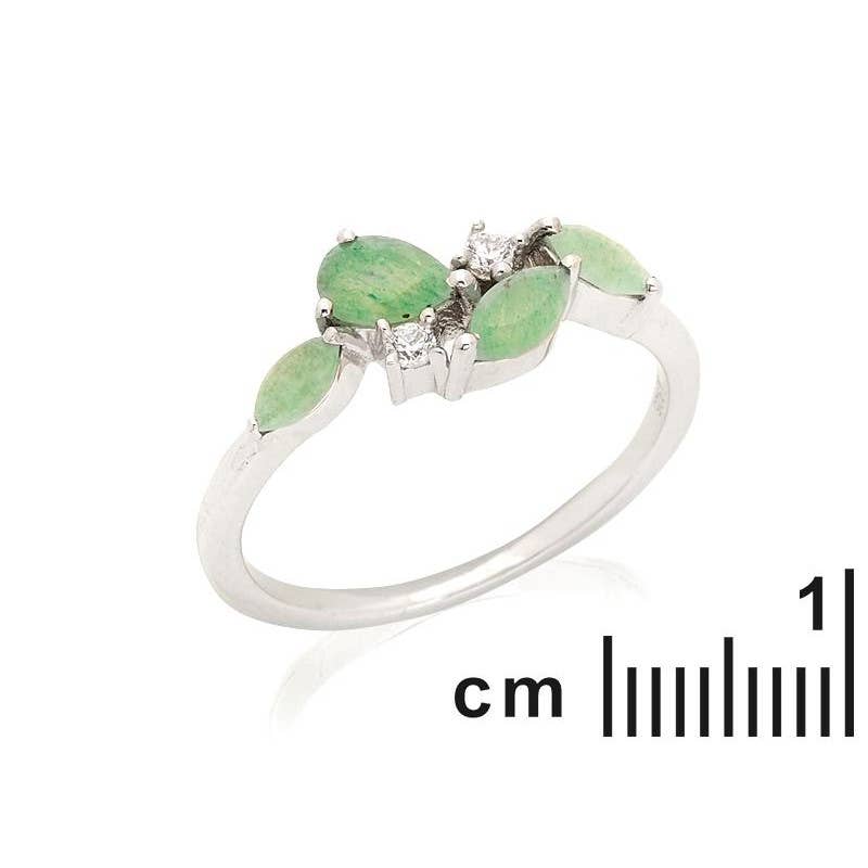 Ring mit natürlichem grünem Aventurin aus rhodiniertem Sterlingsilber