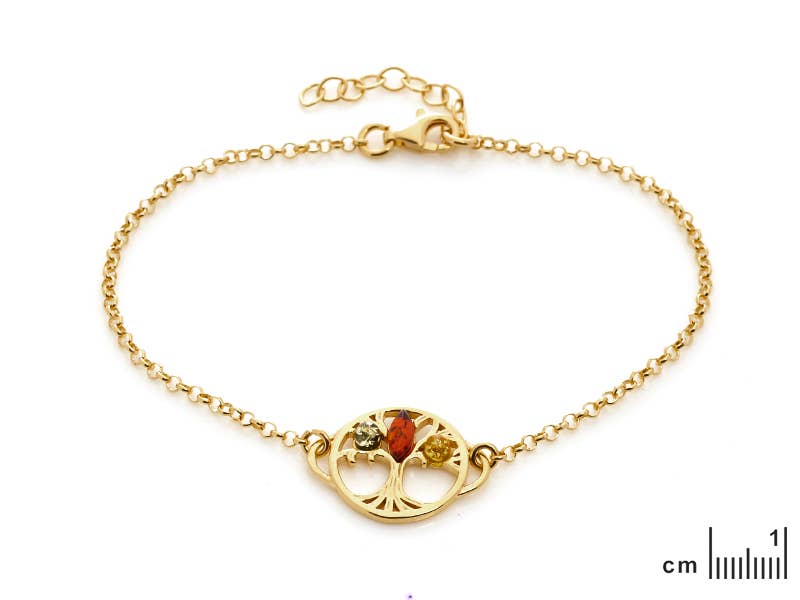 925 silver bracelet, gold-plated with multicolored amber