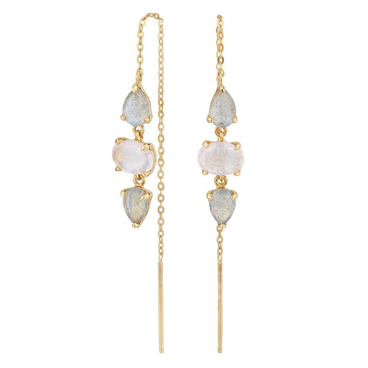 Hänge-Ohrringe mit Labradorit und Rosenquarz