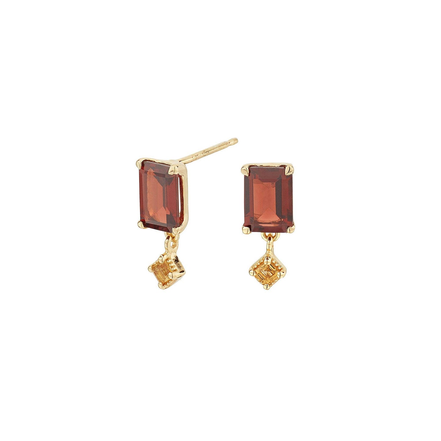 Earrings made of yellow gold-plated 925 silver, with garnet and citrine