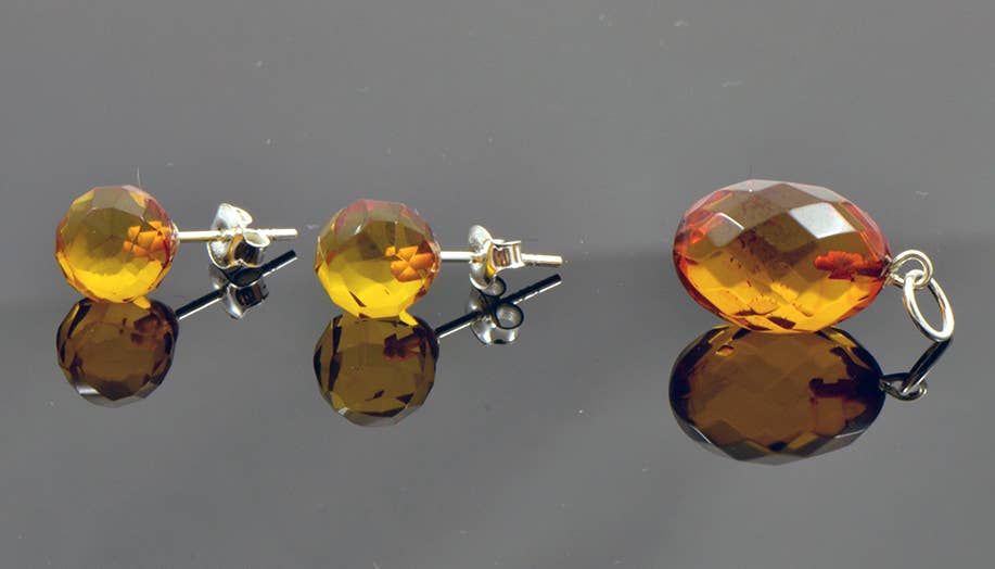 Faceted amber earrings with 925 sterling silver