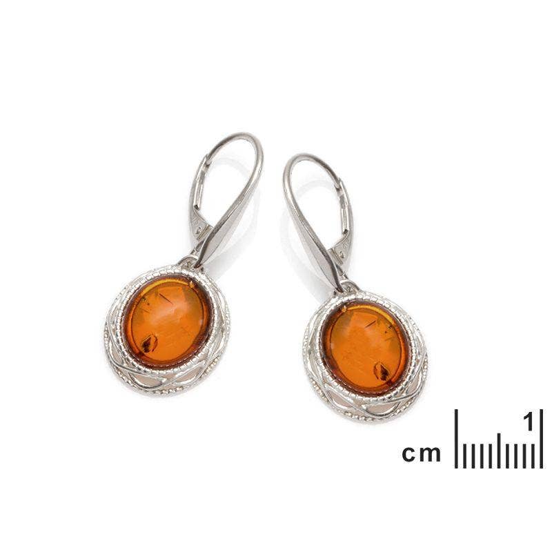 Natürliche ovale Cognac-Bernsteinohrringe, 925 Sterlingsilber