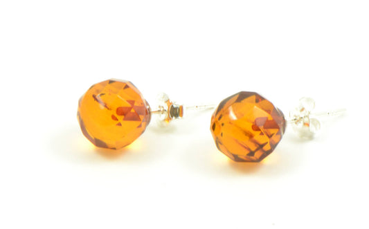 Faceted amber earrings with 925 sterling silver