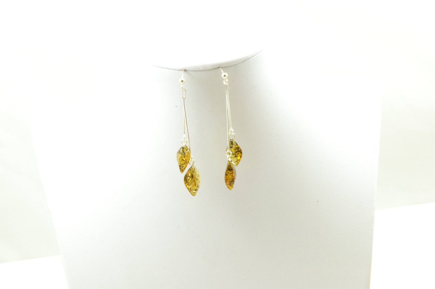 Green amber earrings with 925 sterling silver