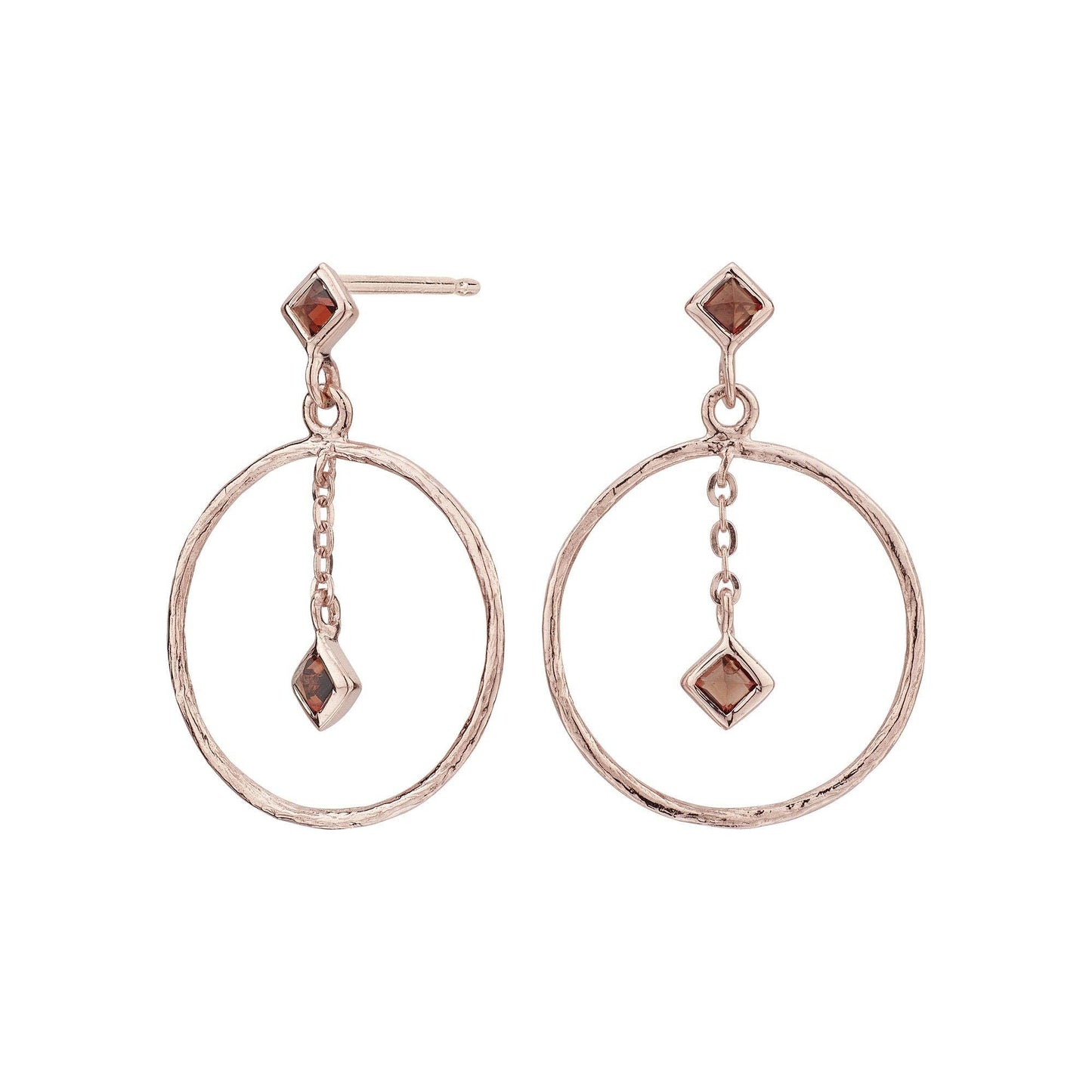 Hoop earrings made of rose gold-plated 925 silver with garnet pendant