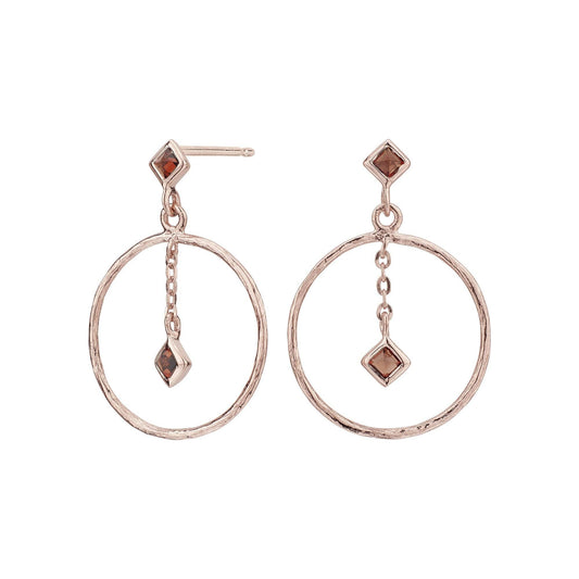 Hoop earrings made of rose gold-plated 925 silver with garnet pendant