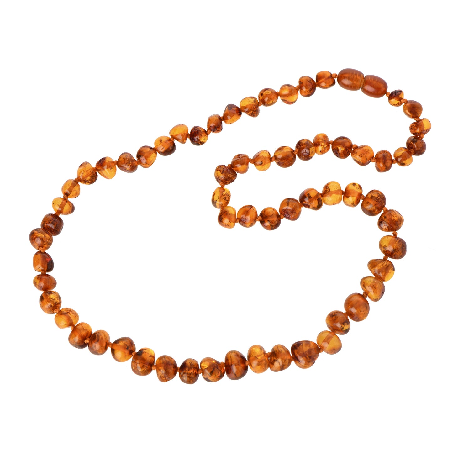 polished amber bead necklace, cognac