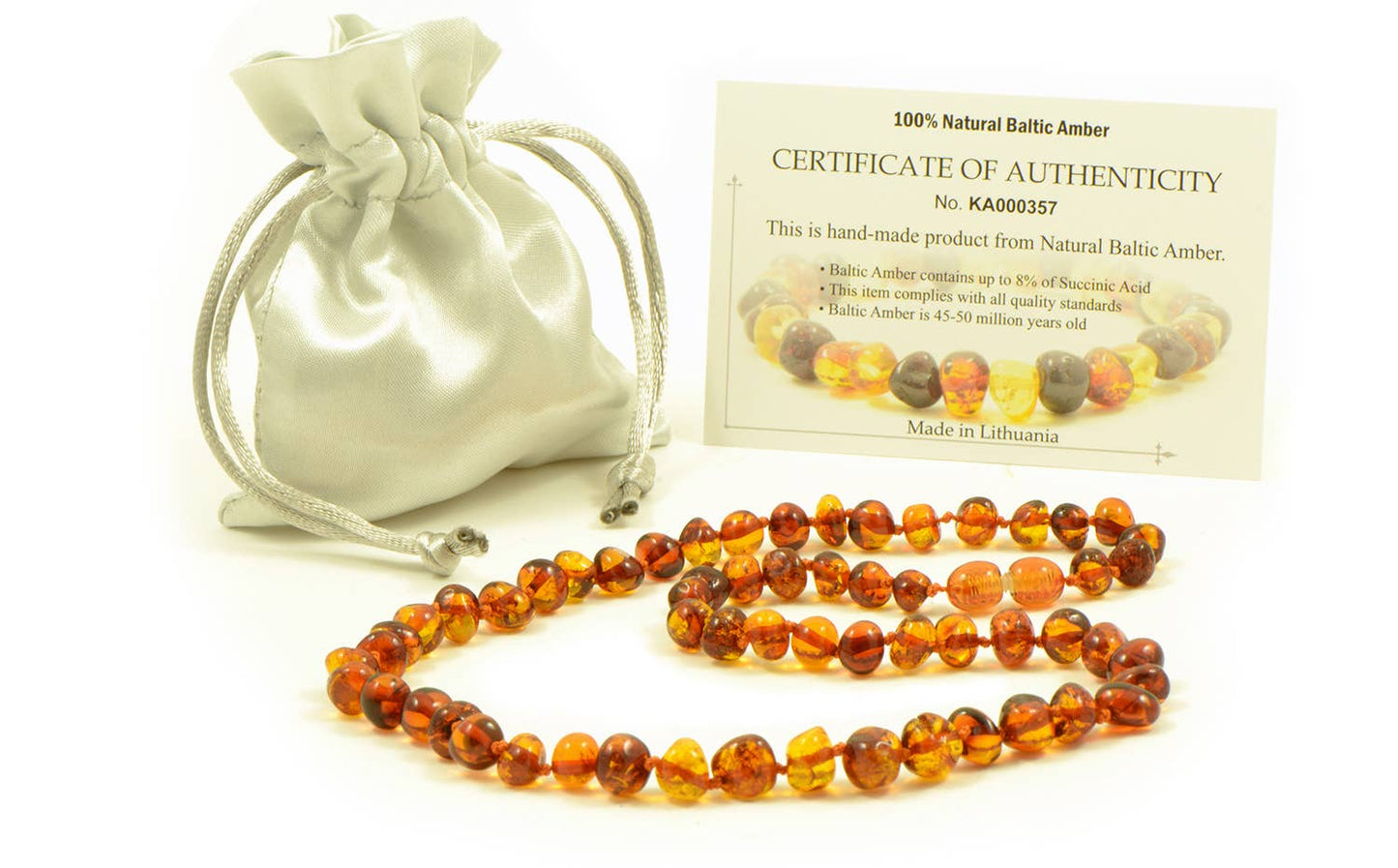 polished amber bead necklace, cognac