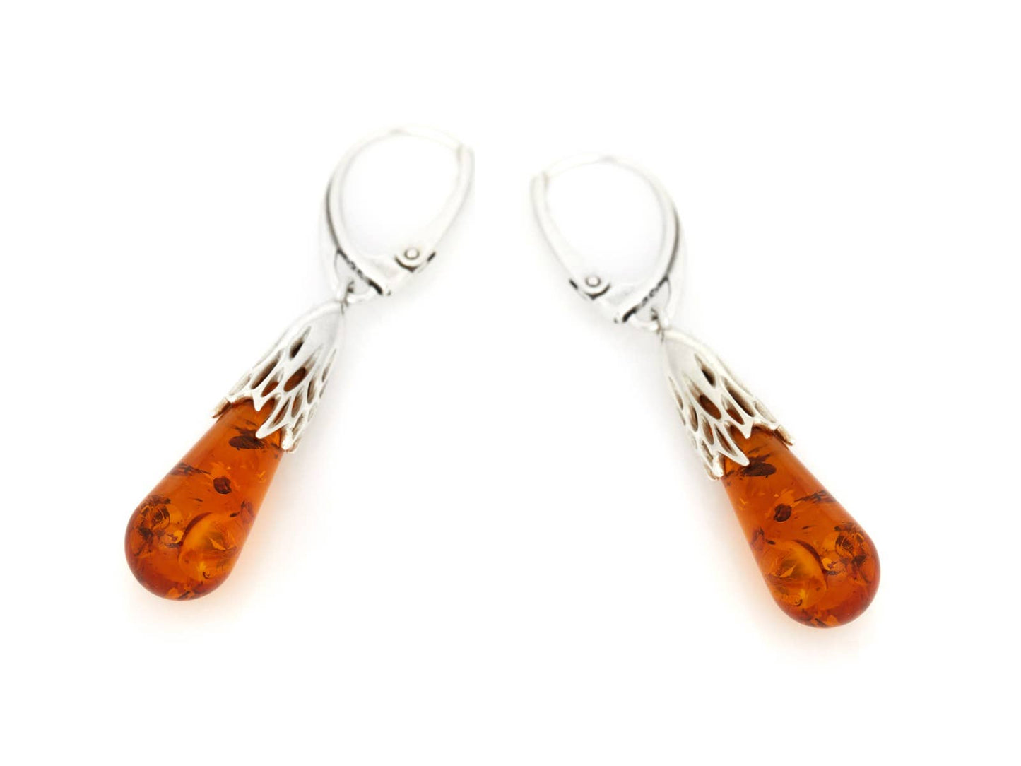 Earrings with natural cognac amber, sterling silver
