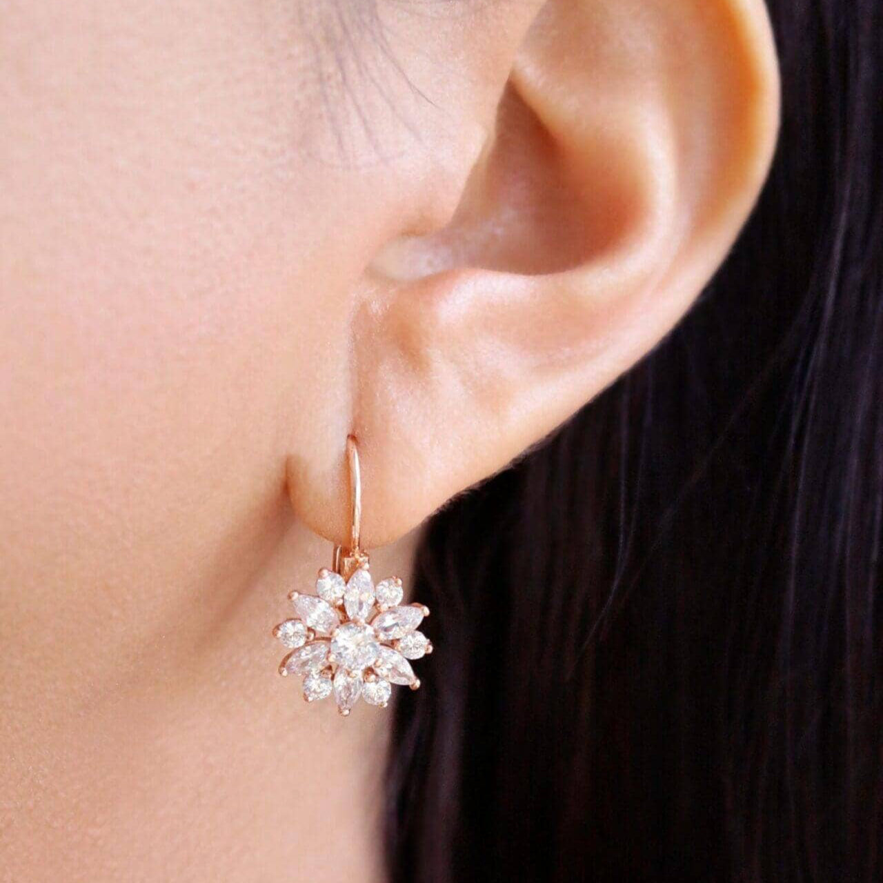 Diamond Flowers, 18K Huggie Hoops