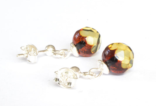 Green faceted amber earrings with 925 sterling silver